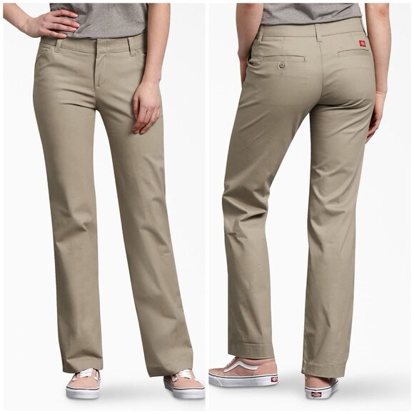 Dickies Women's FLEX Relaxed Fit Pants Desert Sand Straight Leg 12R Large NWT - Picture 1 of 7